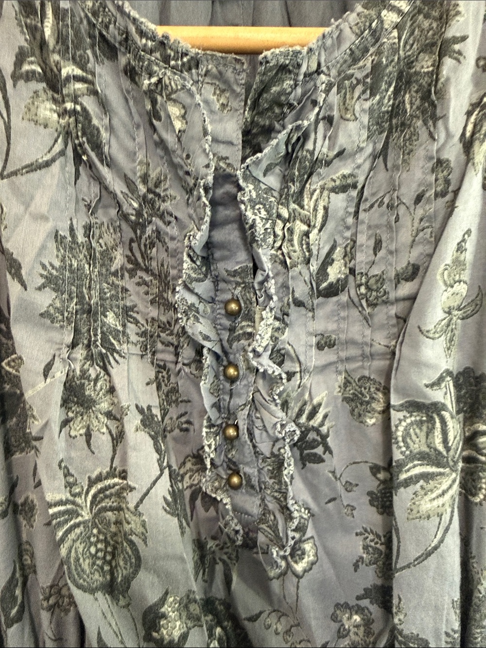 Converse Gray Floral Ruffle-Neck Drawstring Mini Dress - Picture 3 of 8